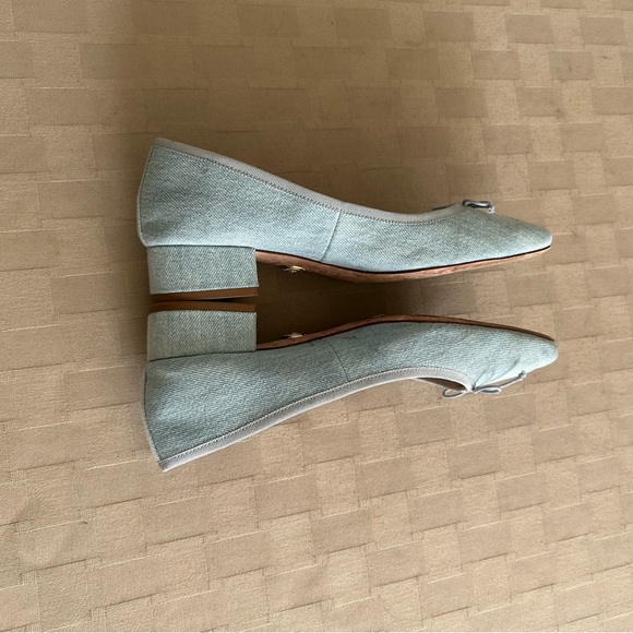 Veronica Beard Cecile Denim Block Heel Ballet Bow Flats - Picture 10 of 16